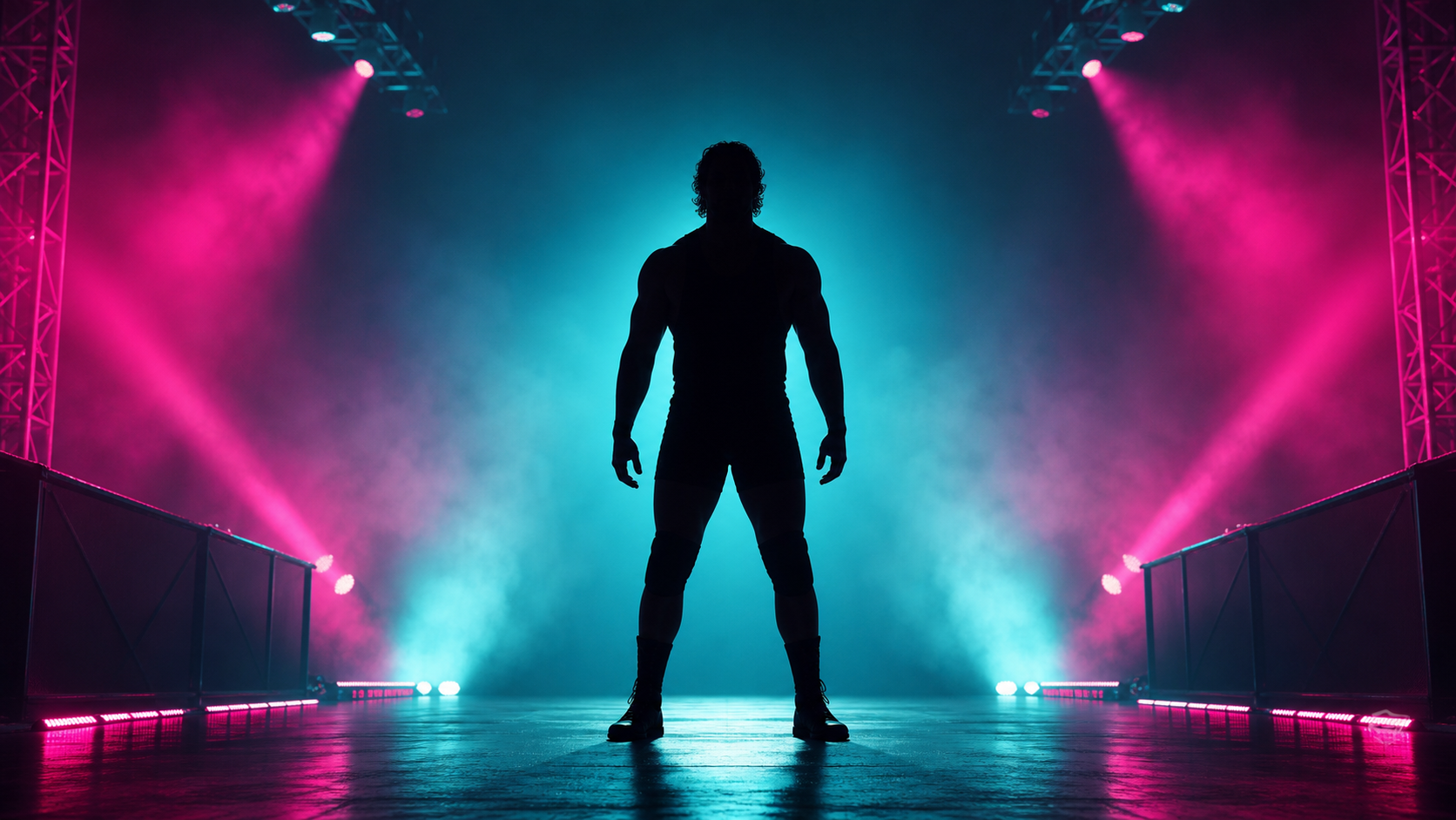 Original silhouetted wrestling portrait preparation artwork